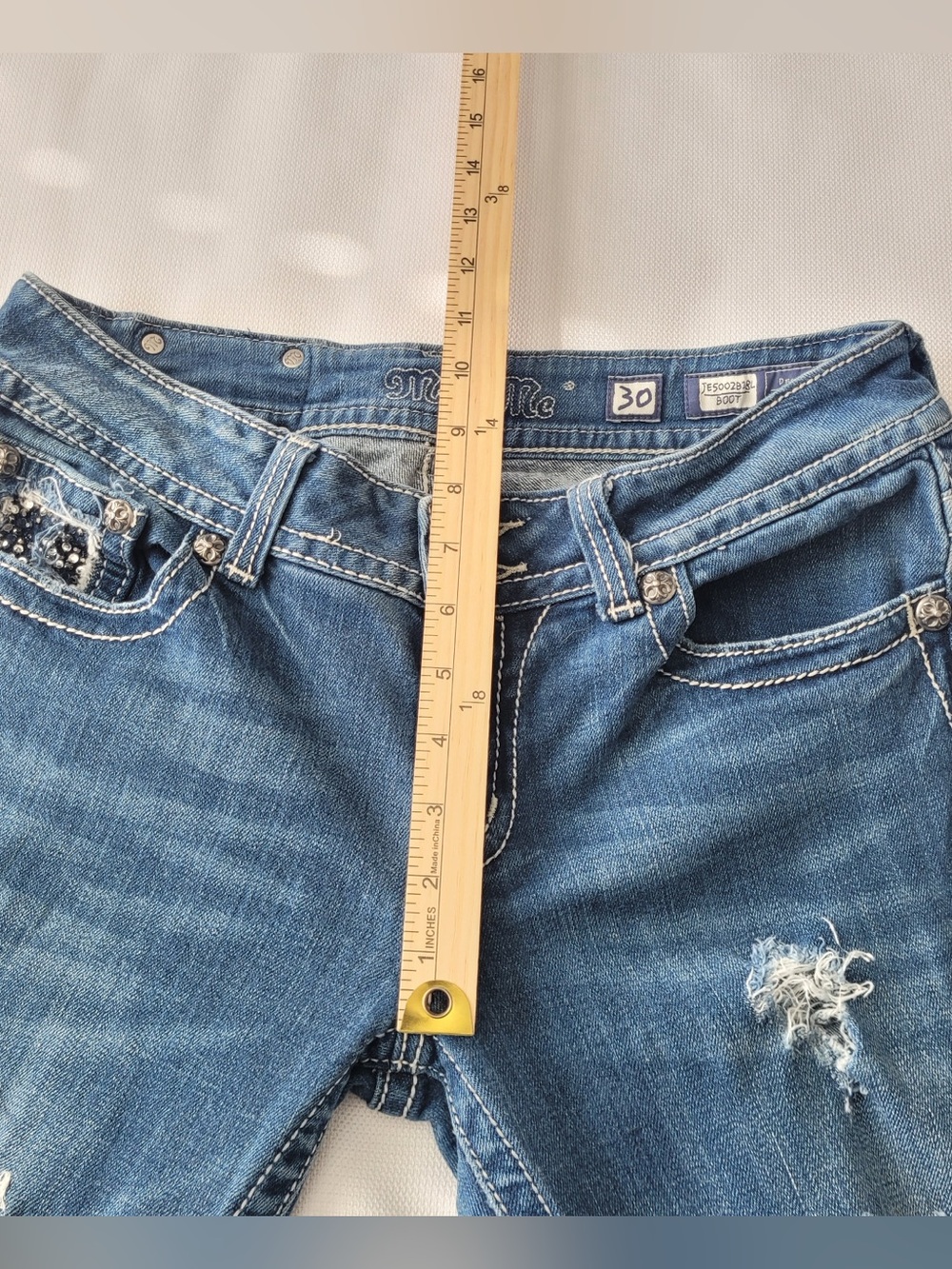 Miss Me Distressed Boot Cut Jeans - Blue Wash JE5002818L size 30 - Picture 5 of 13